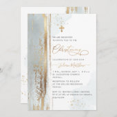 PixDezines H2 Dusty Blue Christening Uitnodiging (Voorkant / Achterkant)