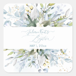 PixDezines H2 Dusty Blue Eucalyptus Baptisme Vierkante Sticker