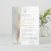 PixDezines H2 Dusty Blue First Heilige Communie Kaart (Staand voorkant)