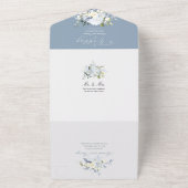 PixDezines H2 Dusty Blue Flowers Rozen Hydrangea All In One Uitnodiging (Buitenkant)