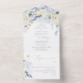 PixDezines H2 Dusty Blue Flowers Rozen Hydrangea All In One Uitnodiging (Binnen)