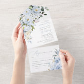 PixDezines H2 Dusty Blue Flowers Rozen Hydrangea All In One Uitnodiging (Afscheurbaar)