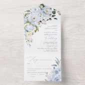 PixDezines H2 Dusty Blue Flowers Rozen Hydrangea All In One Uitnodiging (Binnen)