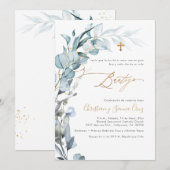 PixDezines H2 Dusty Blue Gum Eucalyptus Bautizo Kaart (Voorkant / Achterkant)