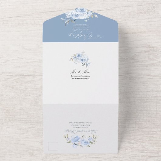 PixDezines H2 Dusty Blue Rozen Hydrangea All In One Uitnodiging (Buitenkant)