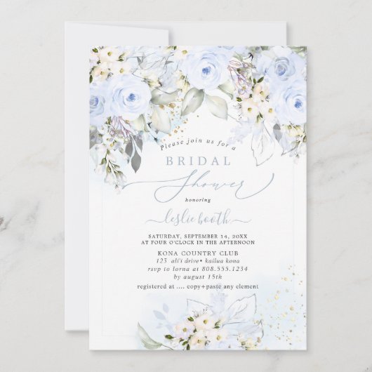 PixDezines H2 Dusty Blue Rozen Vrijgezellenfeest Kaart (Voorkant)