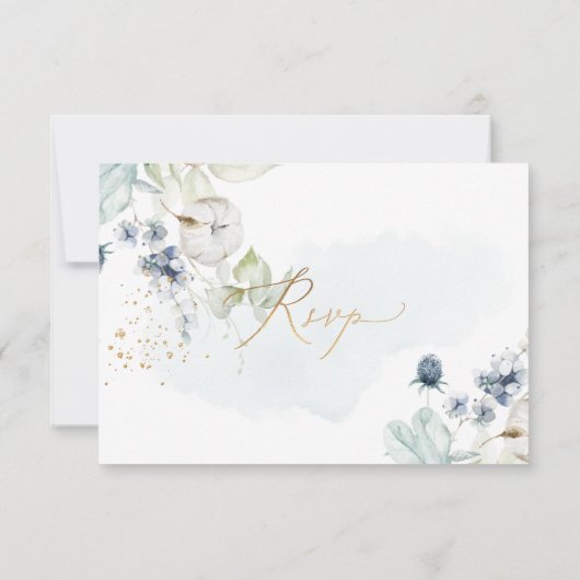 PixDezines H2 Dusty Blue Winter Cotton RSVP-kaarte Kaart (Achterkant)