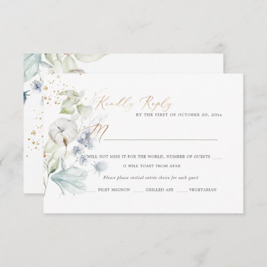 PixDezines H2 Dusty Blue Winter Cotton RSVP-kaarte Kaart (Voorkant / Achterkant)