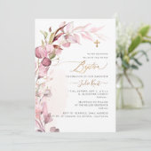 PixDezines H2 Dusty Blush Gum Foliage Baptisme Kaart (Staand voorkant)