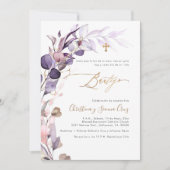 PixDezines H2 Dusty Paars Gum Eucalyptus Bautizo Kaart (Voorkant)