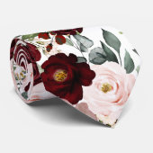 PixDezines H2 Dusty Pink Blush Burgundy Flowers Stropdas (Opgerold)