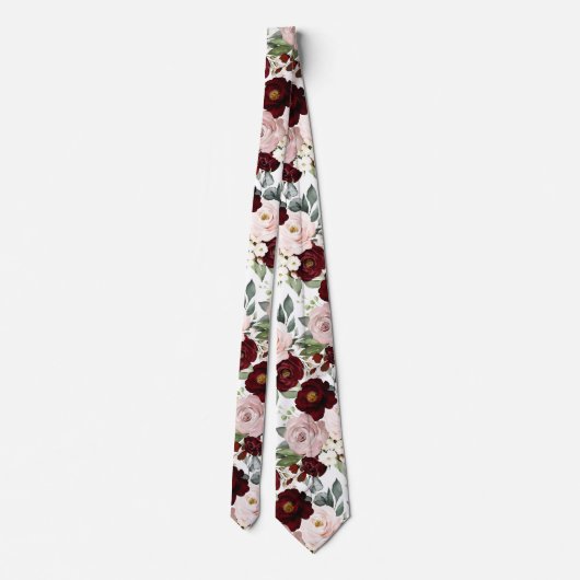 PixDezines H2 Dusty Pink Blush Burgundy Flowers Stropdas (Achterkant)