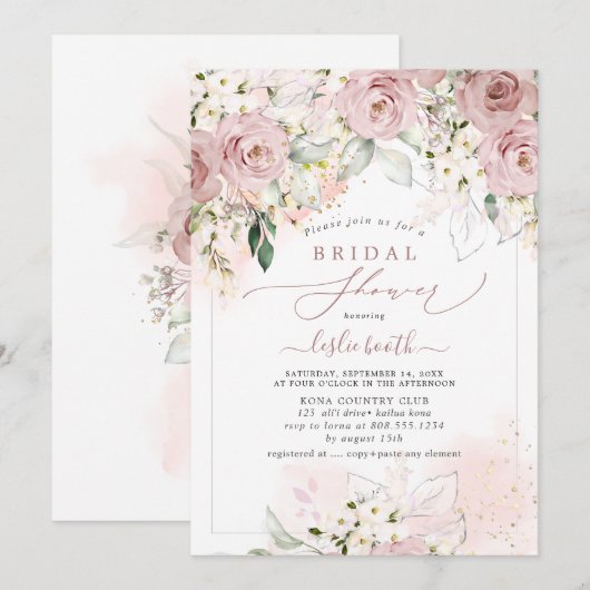 PixDezines H2 Dusty Pink Roses Vrijgezellenfeest Kaart (Voorkant / Achterkant)