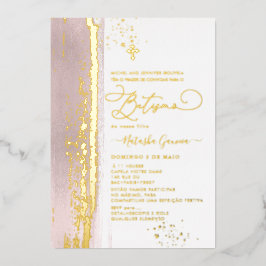 PixDezines H2 Dusty Roos Batismo Real Gold Foil Folie Uitnodiging
