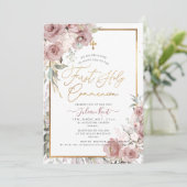 PixDezines H2 Dusty Roos Eerste Heilige Communie Kaart (Staand voorkant)