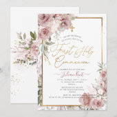 PixDezines H2 Dusty Roos Eerste Heilige Communie Kaart (Voorkant / Achterkant)