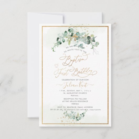 PixDezines H2 Eucalyptus baptisme eerste verjaarda Kaart (Voorkant)