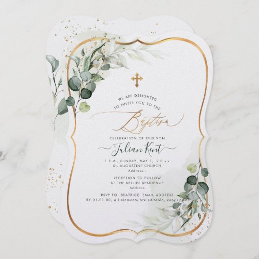 PixDezines H2 Eucalyptus Baptisme Kaart (Voorkant / Achterkant)