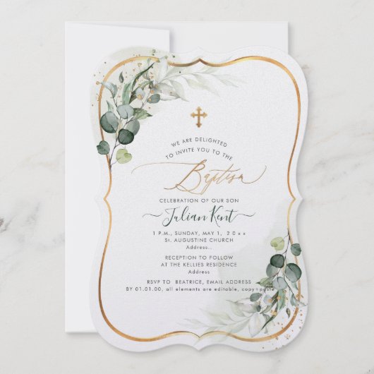 PixDezines H2 Eucalyptus Baptisme Kaart (Voorkant)