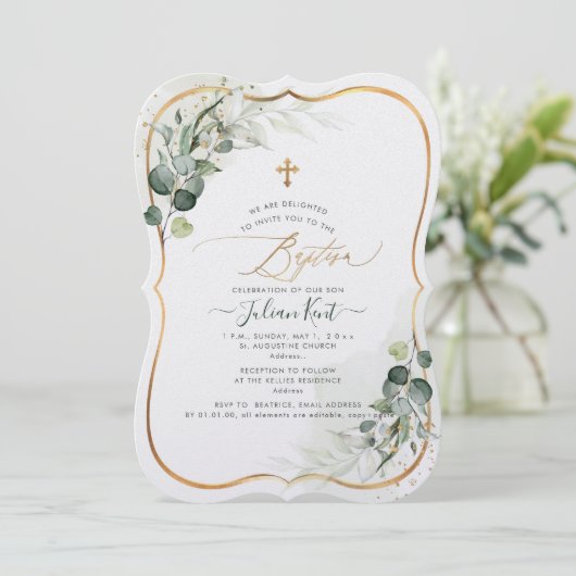 PixDezines H2 Eucalyptus Baptisme Kaart (Staand voorkant)