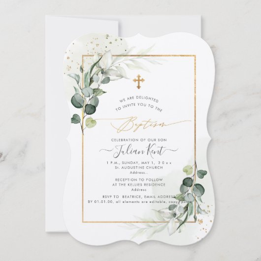 PixDezines H2 Eucalyptus Baptisme Kaart (Voorkant)