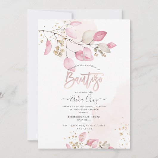 PixDezines H2 Eucalyptus Bautizo Invitation Kaart (Voorkant)