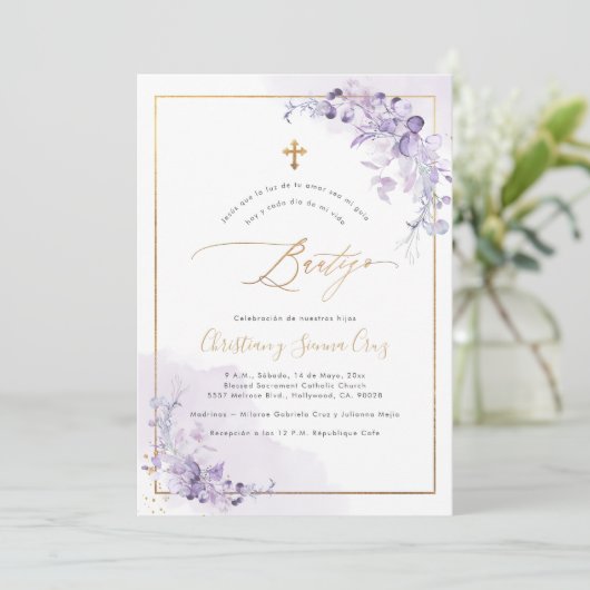 PixDezines H2 Eucalyptus Bautizo Invitation Kaart (Staand voorkant)