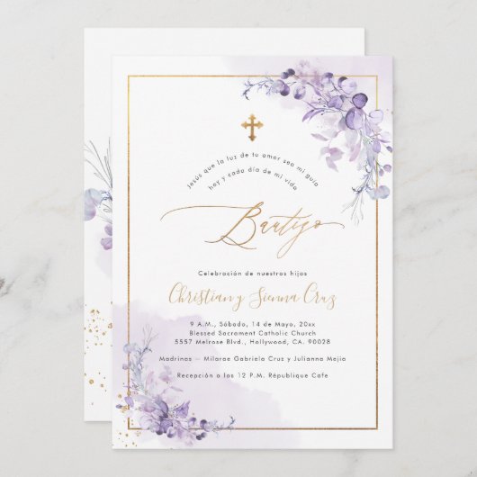 PixDezines H2 Eucalyptus Bautizo Invitation Kaart (Voorkant / Achterkant)