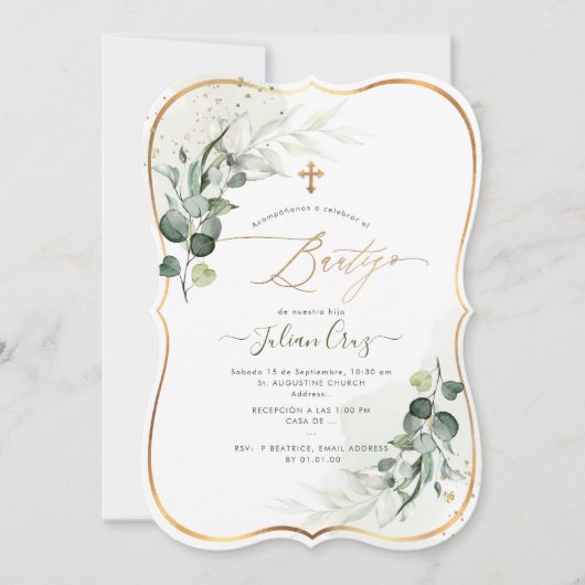 PixDezines H2 Eucalyptus Bautizo Invitation Kaart (Voorkant)