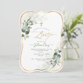 PixDezines H2 Eucalyptus Bautizo Invitation Kaart (Staand voorkant)