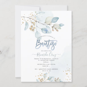 PixDezines H2 Eucalyptus Bautizo Invitation Kaart