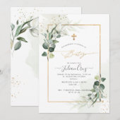 PixDezines H2 Eucalyptus Bautizo Invitation Kaart (Voorkant / Achterkant)