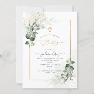 PixDezines H2 Eucalyptus Bautizo Invitation Kaart