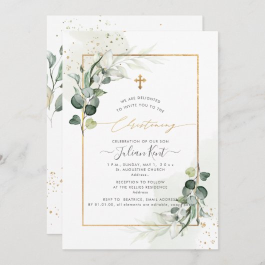 PixDezines H2 Eucalyptus Christening Kaart (Voorkant / Achterkant)