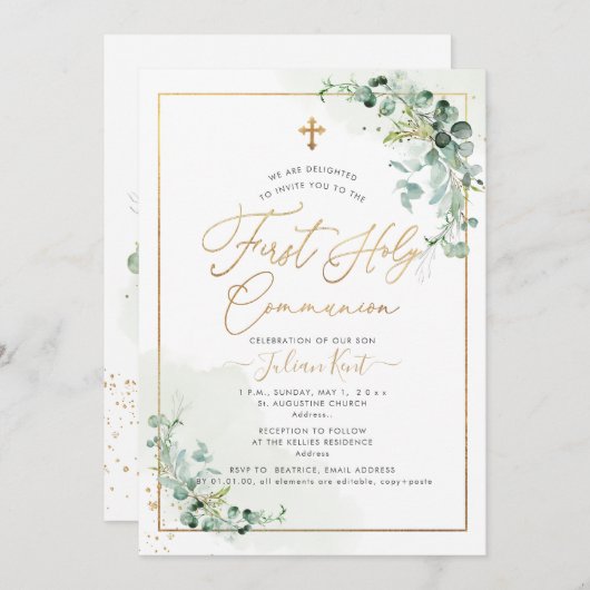 PixDezines H2 Eucalyptus First Heilige Commune Inv Kaart (Voorkant / Achterkant)