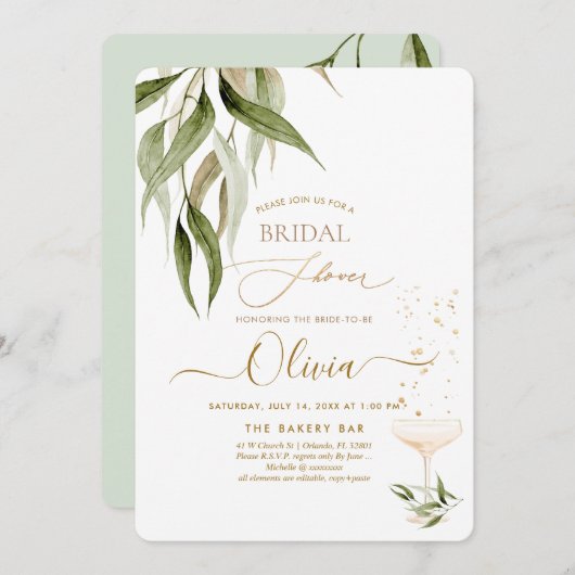 PixDezines H2 Eucalyptus Greenery Vrijgezellenfees Kaart (Voorkant / Achterkant)