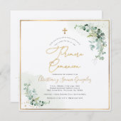 PixDezines H2 Eucalyptus Primera Comunion Kaart (Voorkant / Achterkant)