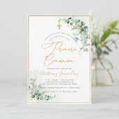 PixDezines H2 Eucalyptus Primera Comunion Kaart (Staand voorkant)