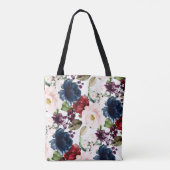 PixDezines H2 Flowers Blush Burgundy Navy Tote Bag (Achterkant)