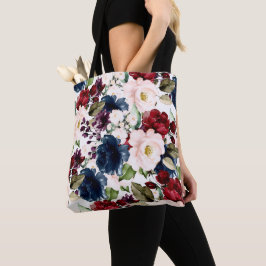 PixDezines H2 Flowers Blush Burgundy Navy Tote Bag
