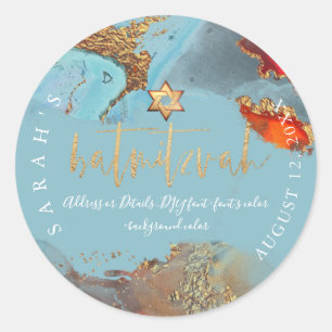 PixDezines H2 Galaxy Modern Abstract Bat Mitzvah Ronde Sticker