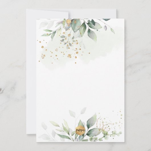 PixDezines H2 Green Gold Eucalyptus Baptism Kaart (Achterkant)