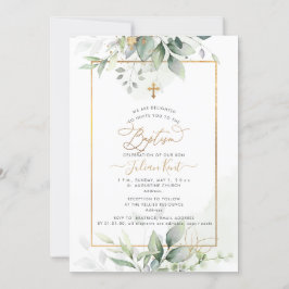 PixDezines H2 Green Gold Eucalyptus Baptism Kaart