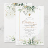 PixDezines H2 Green Gold Eucalyptus Christening Kaart (Voorkant / Achterkant)