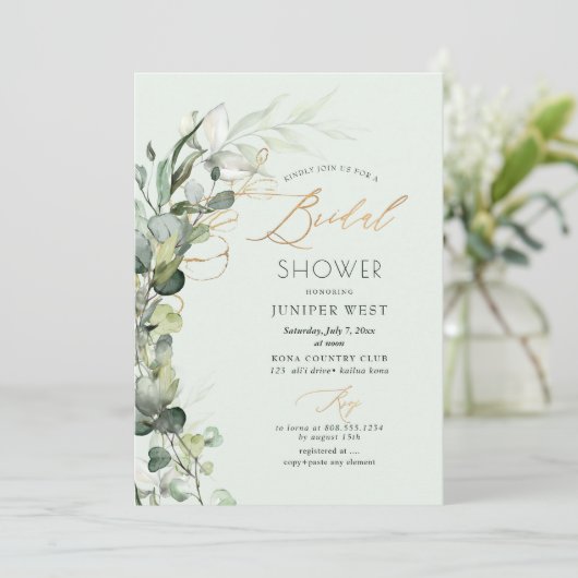 PixDezines H2 Green Gold Eucalyptus Vrijgezellenfe Kaart (Staand voorkant)