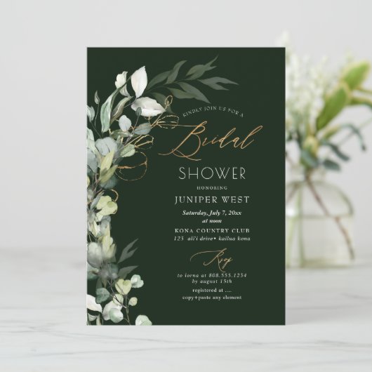 PixDezines H2 Green Gold Eucalyptus Vrijgezellenfe Kaart (Staand voorkant)