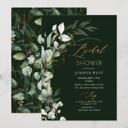 PixDezines H2 Green Gold Eucalyptus Vrijgezellenfe Kaart (Voorkant / Achterkant)