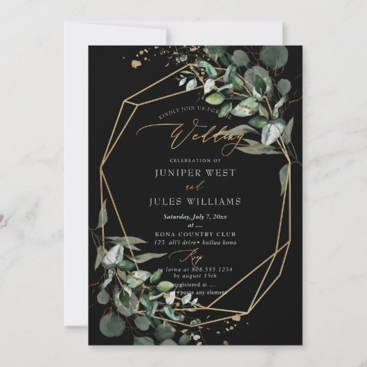 PixDezines H2 Green Gold Eucalyptus Wedding Kaart (Voorkant)