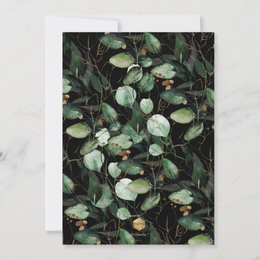 PixDezines H2 Green Gold Eucalyptus Wedding Kaart (Achterkant)