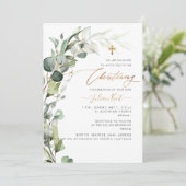 PixDezines H2 Greenery Gum Foliage Christening Inv Kaart (Staand voorkant)